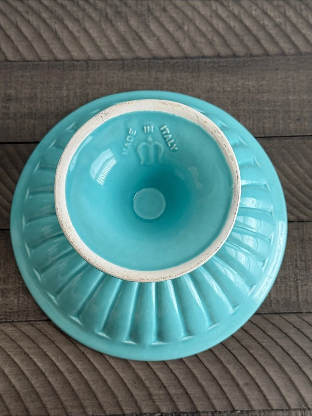 Vintage Italian Turquoise Majolica Compote | Pedestal Fruit Bowl